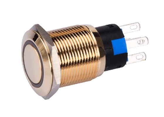 Pozłacany mosiężny metalowy przełącznik wciskany Podświetlana dioda LED 5 pinów Płaska główka w kolorze złotym